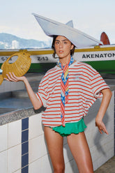 Red Summer In The Tropics Stripes T-Shirt & Scarf - FARM Rio OFF-WHITE