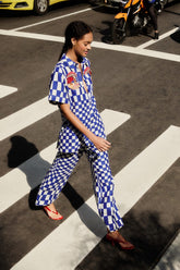 Blue Dream Checkered Lenzing Ecovero Euroflax Pants - FARM Rio DREAM CHECKERED BLUE