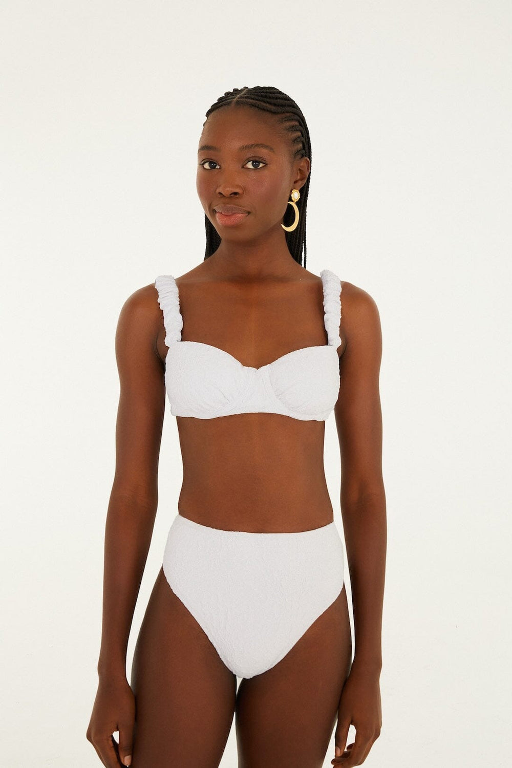 White Gerbera Daisy High Waist Bikini Bottom - FARM Rio GERBERA DAISY WHITE