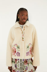 Cream Rococo Flowers Bomber Fleece Jacket - FARM Rio ROCOCO FLOWERS CREAM