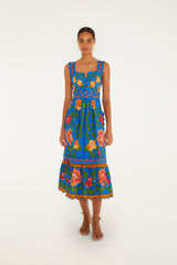 Bright Blue Rococo Flowers Lenzing Ecovero Euroflax Midi Dress - FARM Rio ROCOCO FLOWERS BRIGHT BLUE