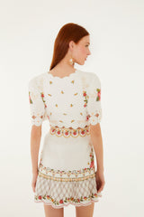Off-White Flower Embroidery Scalloped Mini Dress - FARM Rio OFF-WHITE