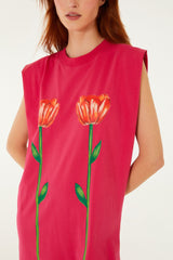 Pink Tropical Rose Padded Shoulders Organic Cotton Mini Dress - FARM Rio PINK