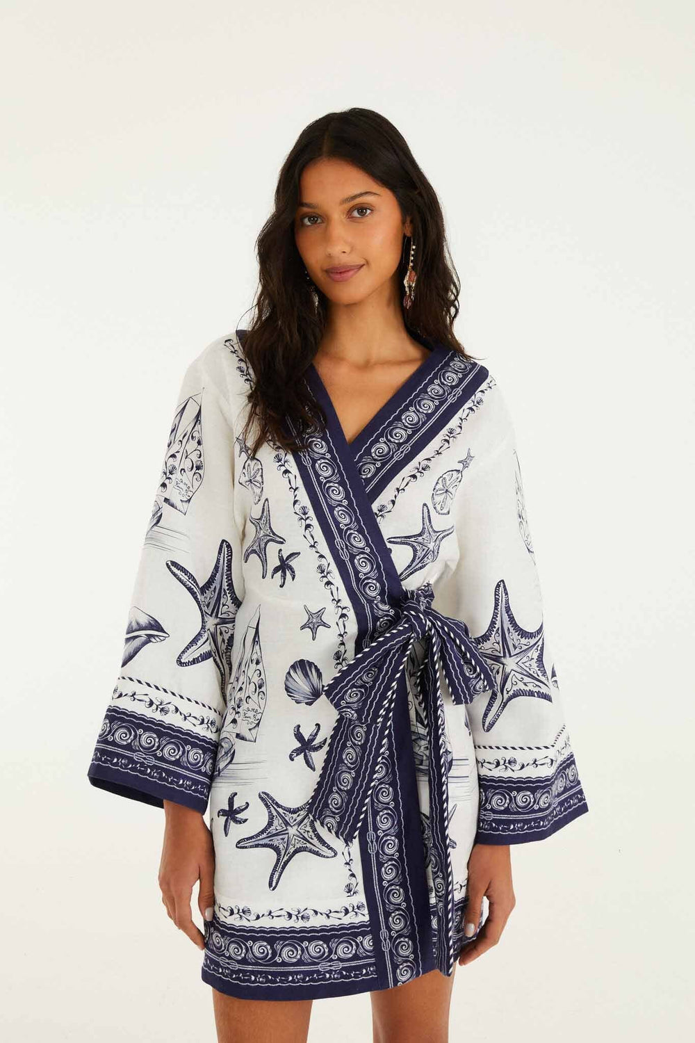 Off-White Coast Scarf Euroflax Premium Linen Mini Dress - FARM Rio COAST SCARF OFF-WHITE