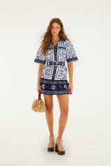 Off-White Porcelain Garden Euroflax Premium Linen Mini Dress - FARM Rio PORCELAIN GARDEN OFF-WHITE