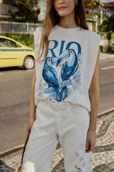 Off-White Toucan Rio Padded Shoulder Organic Cotton T-Shirt - FARM Rio OFF-WHITE