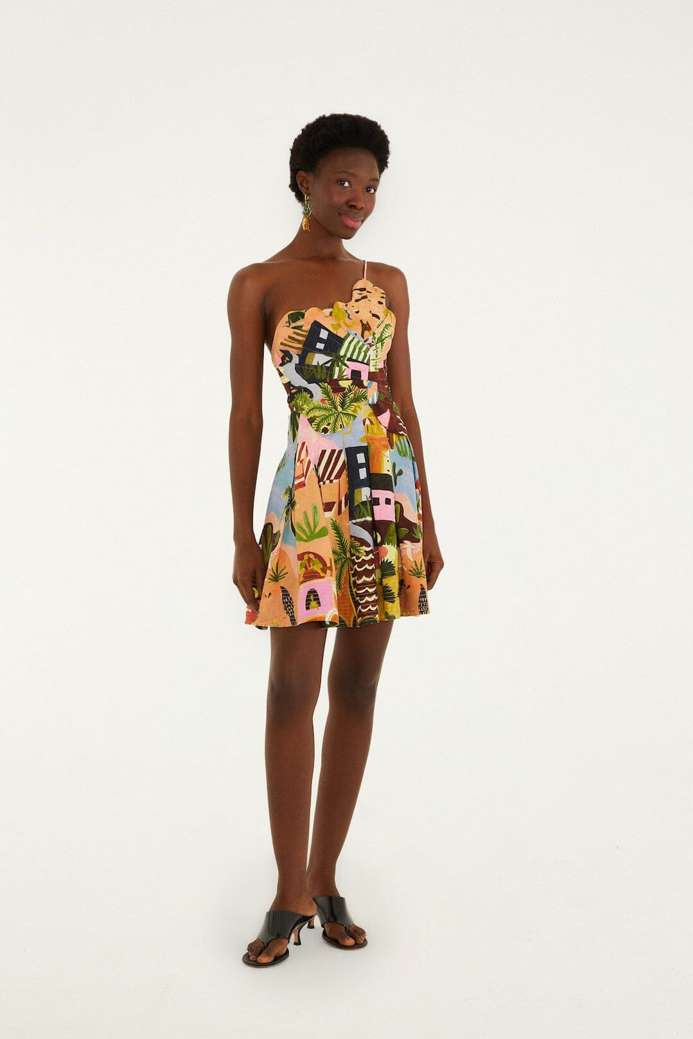 Multicolor Tropical Painting Lenzing Ecovero Euroflax Mini Dress - FARM Rio TROPICAL PAINTING MULTICOLOR
