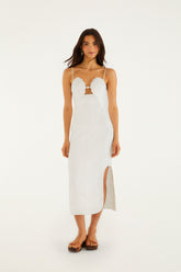Off-White Shell Bodice Pearl Midi Dress - FARM Rio OFF-WHITE