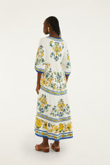 Off-White Emily Floral Tapestry Drawstring Midi Dress - FARM Rio EMILY FLORAL TAPESTRY OFF-WHITE