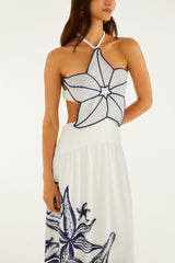 Off-White Coast Stars 3d Bodice Lenzing Ecovero Euroflax Maxi Dress - FARM Rio COAST STARS OFF-WHITE