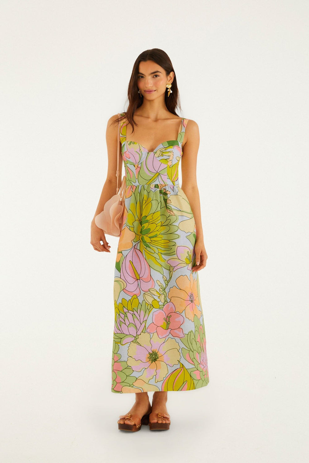 Light Blue Spring Affair Euroflax Premium Linen Maxi Dress - FARM Rio ORANGE