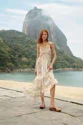 Multicolor Rendeira Ruffled Sleeveless Maxi Dress - FARM Rio ORANGE