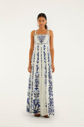 Off-White Flowers Arch Pleats Maxi Dress - FARM Rio FLOWERS ARCH OFF-WHITE
