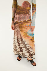 Multicolor Copacabana Beach Long Sleeve Maxi Dress - FARM Rio COPACABANA BEACH MULTICOLOR