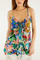 Multicolor Garden Of Life Front Ties Ruffled Blouse - FARM Rio GARDEN OF LIFE MULTICOLOR