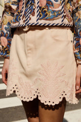 Soft Pink Geometric Richelieu Twill Mini Skirt - FARM Rio PINK