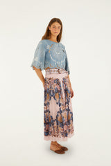 Soft Pink Sea Garden Scarf Pleated Maxi Skirt - FARM Rio SEA GARDEN SCARF SOFT PINK