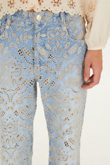 Denim Eyelet Pockets Flare Pants - FARM Rio DENIM