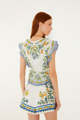 Off-White Emily Floral Tapestry Belted Shorts - FARM Rio EMILY FLORAL TAPESTRY OFF-WHITE