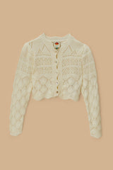 Off-White Mixed Lace Stitch Cardigan - FARM Rio OFF-WHITE