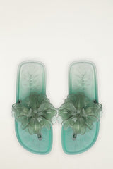 Green Jelly Flower Flat Sandal - FARM Rio MILITARY AND SAGE GREEN