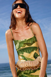 Yellow Fruit Leaves Banana Beaded Fringes Sleeveless Top - FARM Rio FRUIT LEAVES BANANA YELLOW