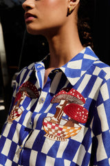 Blue Dream Checkered Short Sleeve Lenzing Ecovero Euroflax Shirt - FARM Rio DREAM CHECKERED BLUE