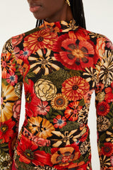 Black Flowershop Ruched Waist Jersey Blouse - FARM Rio FLOWERSHOP MINI BLACK