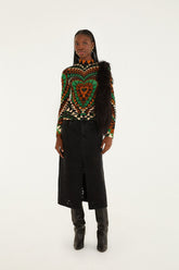 Black Denim Richelieu Front Slit Midi Skirt - FARM Rio DENIM