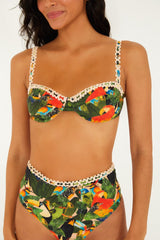 Green Bird Leaves Underwire Bikini Top - FARM Rio BIRD LEAVES SAND