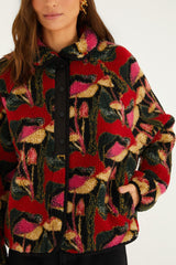 Black Wild Mushrooms Fleece Bomber Jacket - FARM Rio WILD MUSHROOMS BLACK