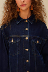 Dark Denim Buttoned Jacket - FARM Rio DENIM