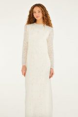 Off-White Embroidered Crew Neck Long Sleeve Maxi Dress - FARM Rio OFF-WHITE