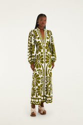 Green Palermo Buttoned Puff Sleeve Maxi Dress - FARM Rio PALERMO GREEN