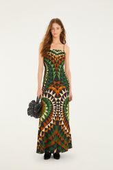 Multicolor Heart Deco Lenzing™ Ecovero™ Viscose Slip Maxi Dress - FARM Rio HEART DECO GREEN