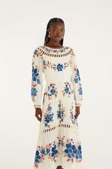 Sand Renata Floral Drawstring Cut-Out Maxi Dress - FARM Rio RENATA FLORAL SAND