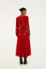 Red Berry Garden Long Sleeve Pleated Maxi Dress - FARM Rio BERRY GARDEN RED