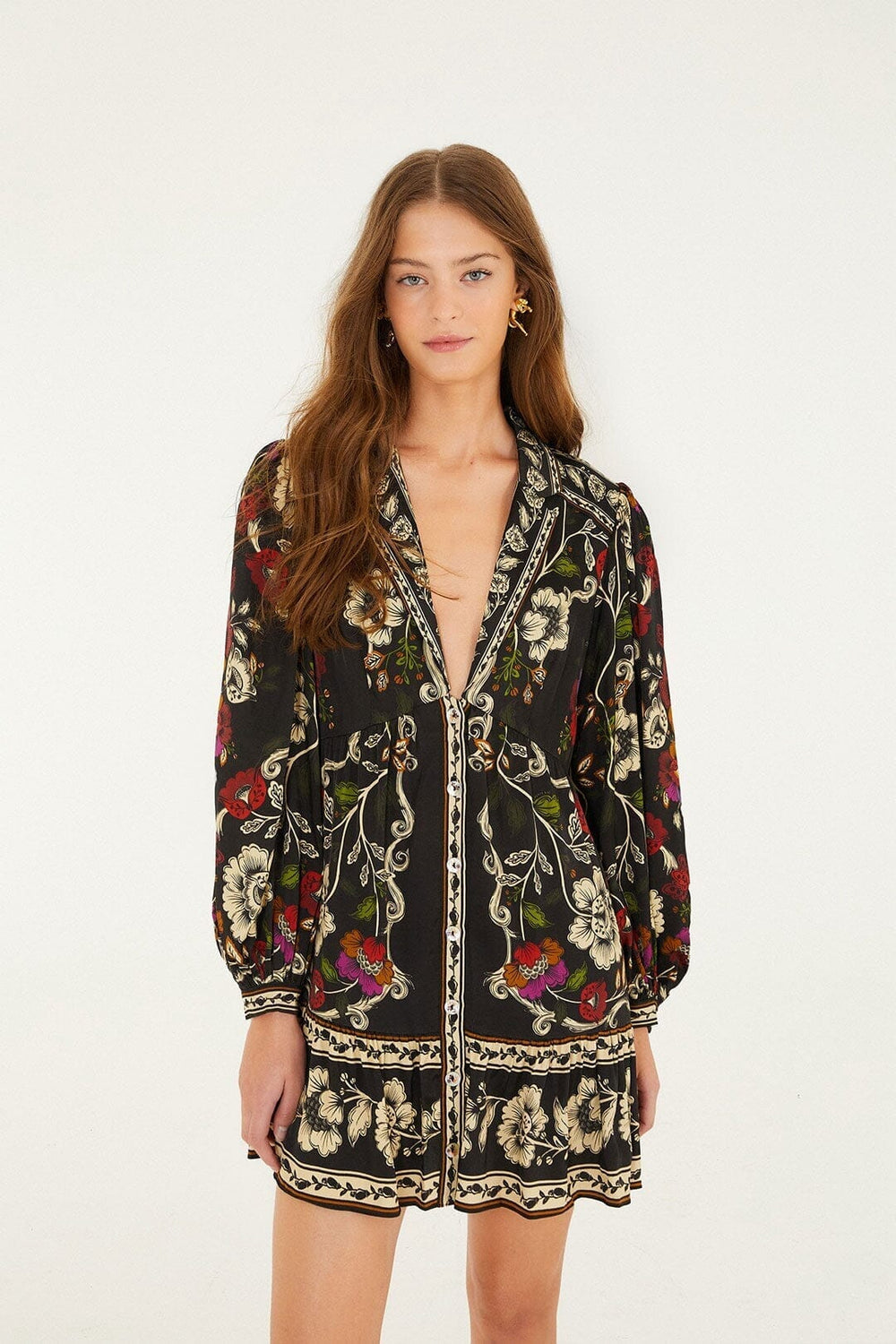 Black Rococo Flowers Lenzing™ Ecovero™ Viscose Mini Dress - FARM Rio ROCOCO FLOWERS BLACK