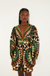 Green Heart Deco Puff Sleeve Organic Cotton Mini Dress - FARM Rio HEART DECO GREEN