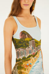 Multicolor Copacabana Beach Euroflax Premium Linen Mini Dress - FARM Rio COPACABANA BEACH MULTICOLOR