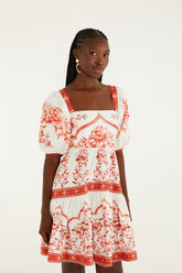 Red Porcelain Garden Organic Cotton Mini Dress - FARM Rio PORCELAIN GARDEN RED