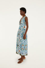 Off-White Flora Tile Scallop Euroflax Premium Linen Maxi Dress - FARM Rio FLORA TILE OFF-WHITE