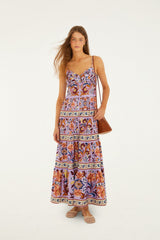 Lilac Flower Tiles Sleeveless Tiered Maxi Dress - FARM Rio FLOWER TILES LILAC