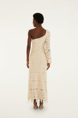 Off-White One-Shoulder Crochet Flower Maxi Dress - FARM Rio OFF-WHITE