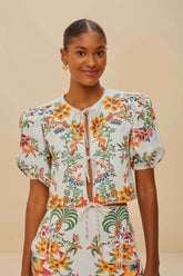 Off-White Delicate Forest Scarves Blouse - FARM Rio DELICATE FOREST SCARVES OFF-WHITE