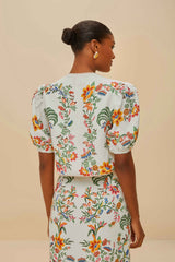 Off-White Delicate Forest Scarves Blouse - FARM Rio DELICATE FOREST SCARVES OFF-WHITE