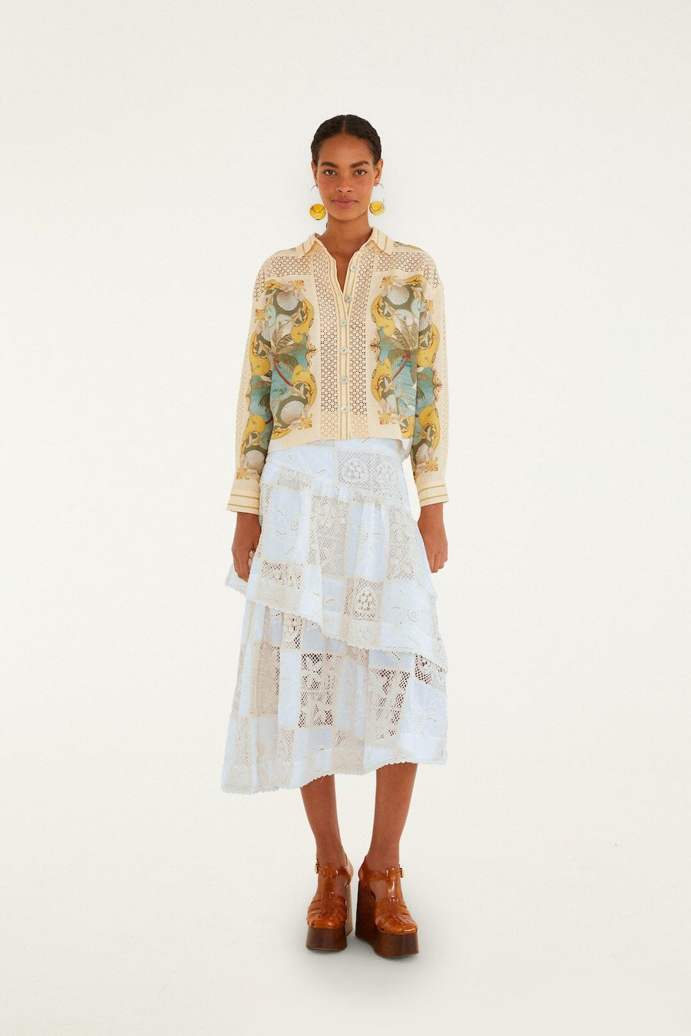 Off-White Scarf Eyelet Layered Maxi Skirt - FARM Rio OFF-WHITE