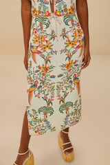 Off-White Delicate Forest Midi Skirt - FARM Rio DELICATE FOREST OFF-WHITE