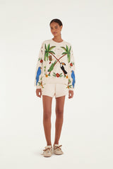 Off-White Coconut Trees Come To Rio Embroidered Shorts - FARM Rio OFF-WHITE