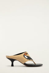 Raffia Embroidered Icons Kitten Heeled Sandal - FARM Rio TUCAN BLACK